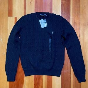 Ralph Lauren Cable Knit Cotton Sweater, Black